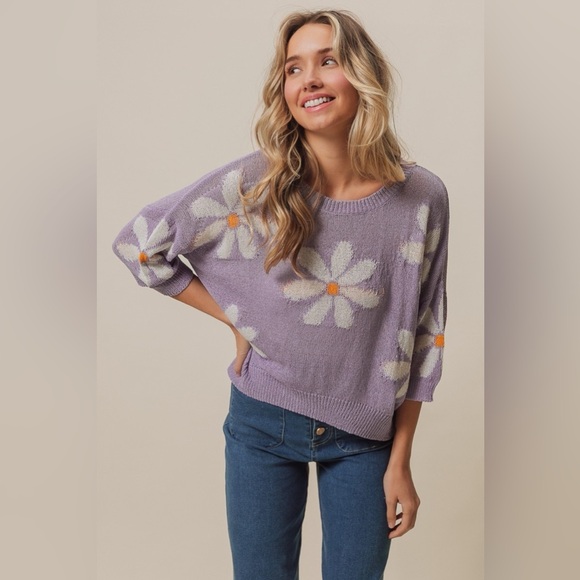 BiBi Floral Pattern Slit Sweater - Picture 3 of 6